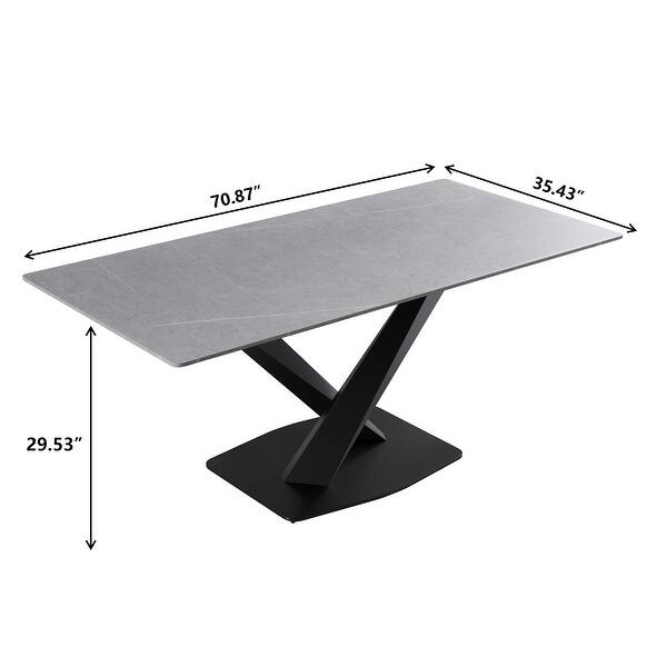 71" Xbase Modern Grey Rectagular Marble Dining Table Bed Bath